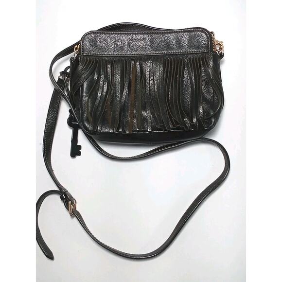 Fossil Fringe Leather Purse Double Zippers Interior Pockets Shoulder Strap - Picture 1 of 5